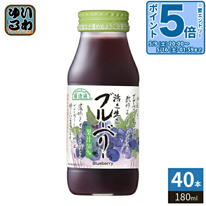 Blueberry - 〔エントリーでポイント5倍！〕 マルカイ 順造選 ブルーベリー 180ml 瓶 40本 (20本入×2 まとめ買い) 果汁飲料 ブルーベリージュース