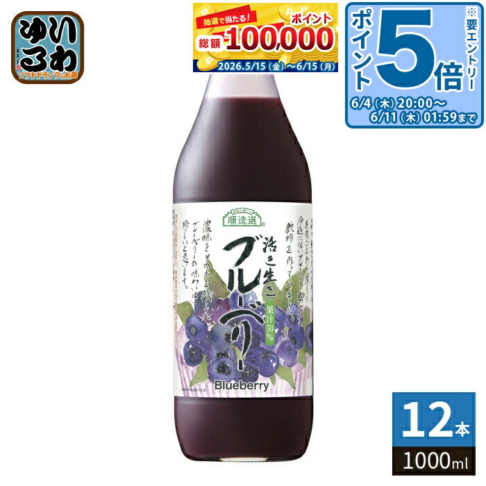〔エントリーでポイント5倍！〕 マルカイ 順造選 ブルーベリー 1000ml 瓶 12本 (6本入×2 まとめ買い) 果汁飲料 ブルーベリージュース