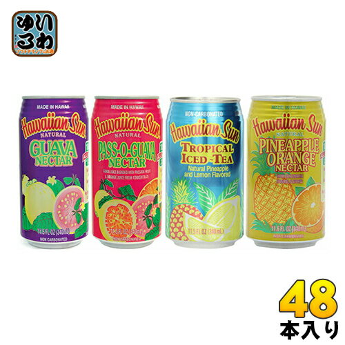 ハワイアンサン 4種アソートパック 340ml 缶 48本 (24本入×2 まとめ買い) 〔果汁飲料〕