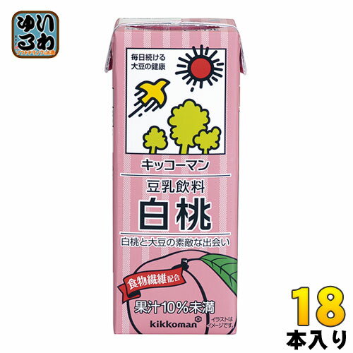 キッコーマン 豆乳飲料 白桃 200ml 紙パック 18本入 イソフラボン 〔豆乳〕