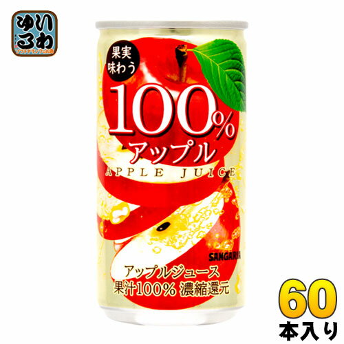 サンガリア 果実味わう 100％アップルジュース 190g 缶 60本 (30本入×2 まとめ買い) 〔果汁飲料〕