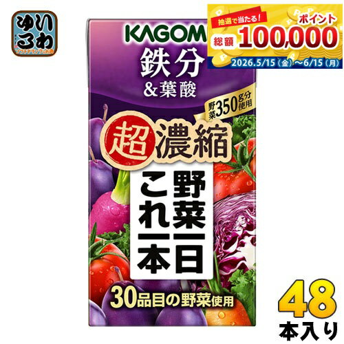 Prune - カゴメ 野菜一日これ一本 超濃縮 鉄分&葉酸 125ml 紙パック 48本 (24本入×2 まとめ買い) 野菜ジュース 食塩無添加 砂糖不使用 鉄分 プルーンミックス