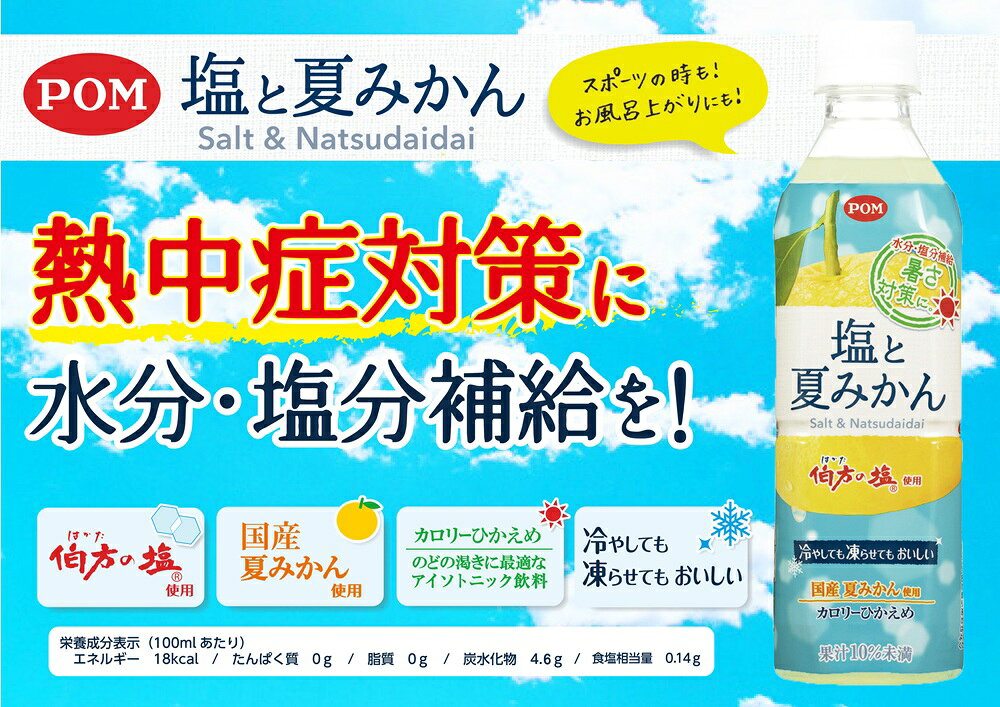 いわゆるソフトドリンクのお店のえひめ飲料 POM ポン 塩と夏みかん 490ml ペットボトル 24本入 熱中症対策 冷凍可能 季節限定｜アングル3