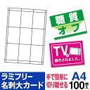 【送料無料】ラミフリー 名刺大カード 9面 A4 100シートレーザープリンター専用 カード プライスカード POP アイキャッチ パウチ ラミネート不要