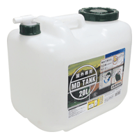 【日本製 MDタンク 20L コック付 土井金属 ヒシエス】×24個での販売です。 ●メーカーからの直送となります。 ●メーカーからの直送となりますので、「代金引換決済」「他の商品との同梱」はできません。 ●「代金引換決済」「他の商品との同梱」にてご購入いただいた場合は、ご連絡のうえ【キャンセル】させていただきます。 ●便利なコック付き水用ポリタンク。 ●安定性重視のドッシリタイプ。 ●アウトドアや防災の備えとして活躍します。 ※水専用ポリタンクです。 ※基本的に屋外で使用下さい。 ※使用時には背面のエア抜き栓を開けてご使用ください。 サイズ：約370×240×高さ333mm 重量：約900g 容量：約20.0L 材質：ポリエチレン・ポリプロピレン カラー：ホワイト×グリーン 原産国：日本 土井金属化成、北陸土井工業、ヒシエス