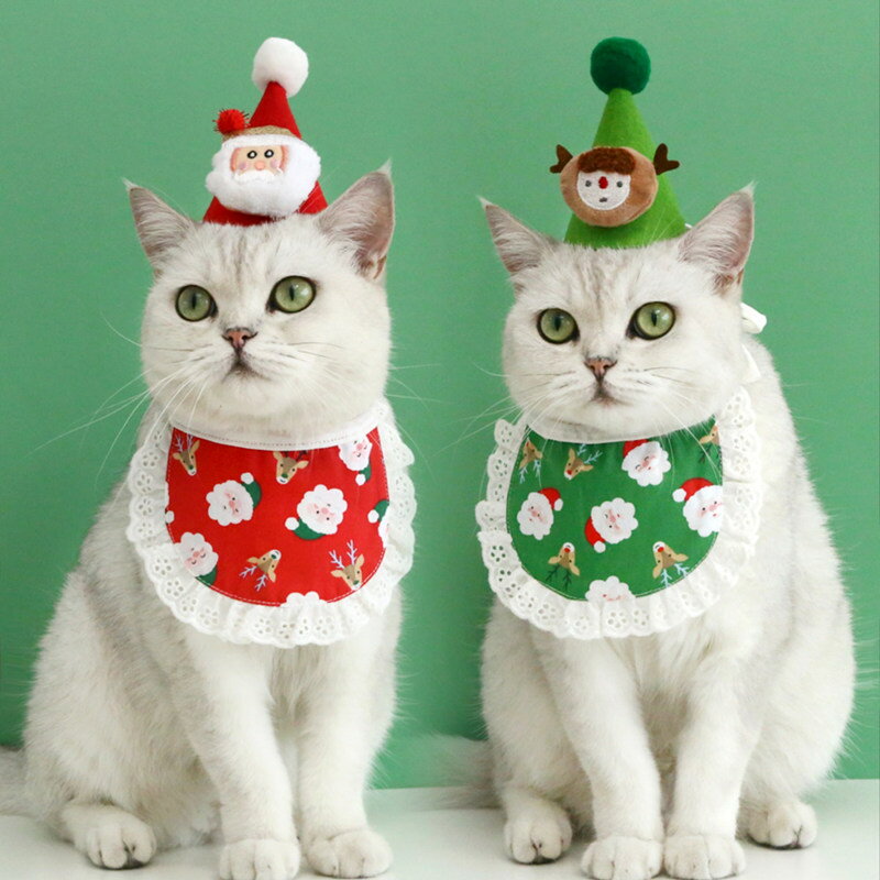 全店10％offクーポン配布中猫 クリスマス 帽子 2個セット 猫 犬 帽子 よだれかけ クリスマス ペット服 かわいい ペット