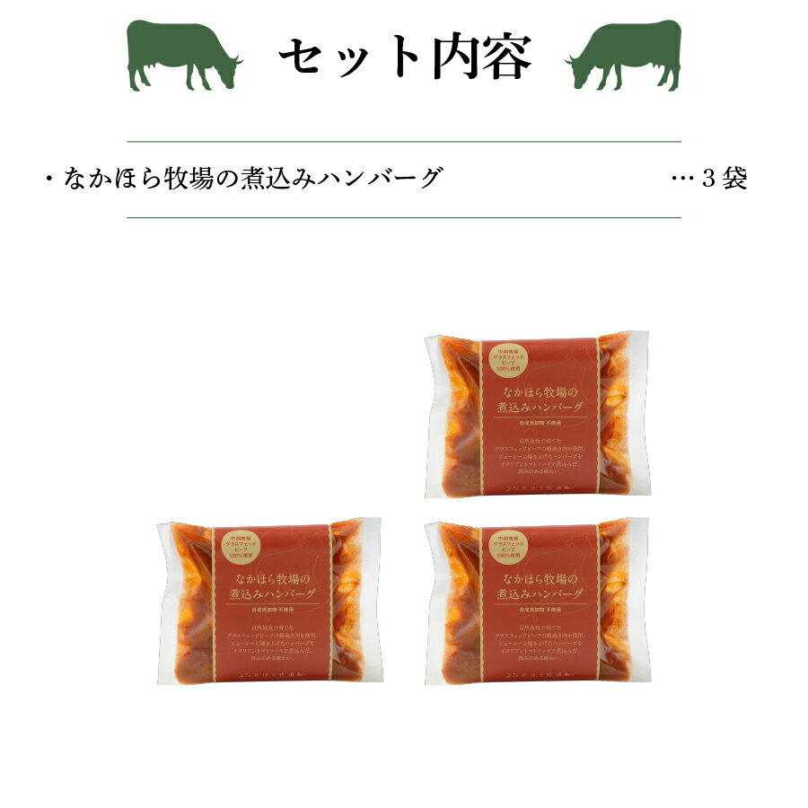 楽天市場 国産 ハンバーグ グラスフェッドビーフ 3食分 冷凍レトルト 温めるだけ 牛肉 放牧 牧草牛 お取り寄せ 冷凍 なかほら牧場 楽天市場店