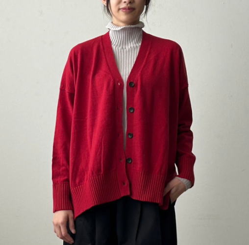 乐天商城 - mao made(マオメイド)コットンブレンドピーチ起毛　V ネックゆったりカーディガン
