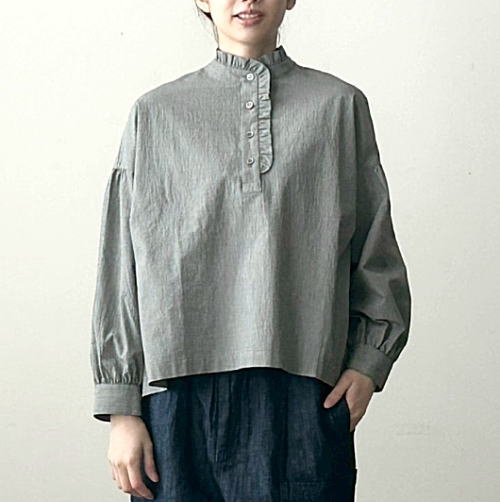 乐天商城 - Linenya（リネンヤ）フリル長袖ブラウス　Giza cotton / Organic cotton