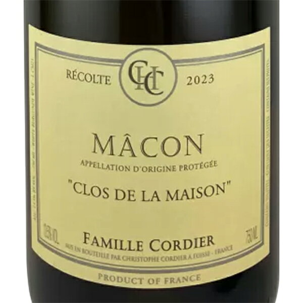 マコン・クロ・ド・ラ・メゾン [2023] 750ml ファミーユ コルディエ フランス ブルゴーニュ 白ワイン 辛口 シャルドネ nakajimaya-10006258 伊豆のワイン蔵 なかじまや サンプル画像2