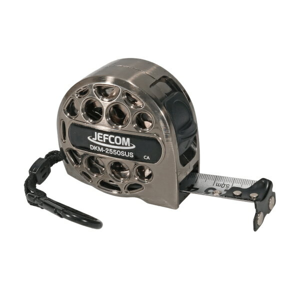 ※　商品詳細　※ メーカー ジェフコム（JEFCOM） 商品名 電工メジャー（ステンレスタイプ） 商品型番 DKM-2550SUS 特徴 ●ベルトフック付●カラビナ付●両面目盛●長さ：5m(25mm幅)●JIS 1級●240gの軽量メジャー●先端爪に金属部分の測定に便利な磁石付 仕様 ■ 仕様 ・本体サイズ・質量：47mm×70mm×70mm・240g・材質 用途 0 本体サイズ ・本体サイズ・質量：28.1mm×88mm×25mm・145g 質量 ・本体サイズ・質量：28.1mm×88mm×25mm・145g 材質 ・材質梱包仕様 個装梱包：ヘッダー・ポリ袋個装梱包：個装梱包：ヘッダー・ポリ袋 個装サイズ：個装サイズ・質量：W100×D30×H100mm・155g 質量（梱包込）： 原産国 ・原産国：日本 注意事項