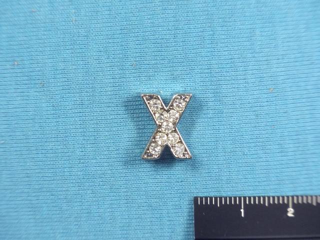 在庫処分ラインストーンアルファベットパーツシルバー・X