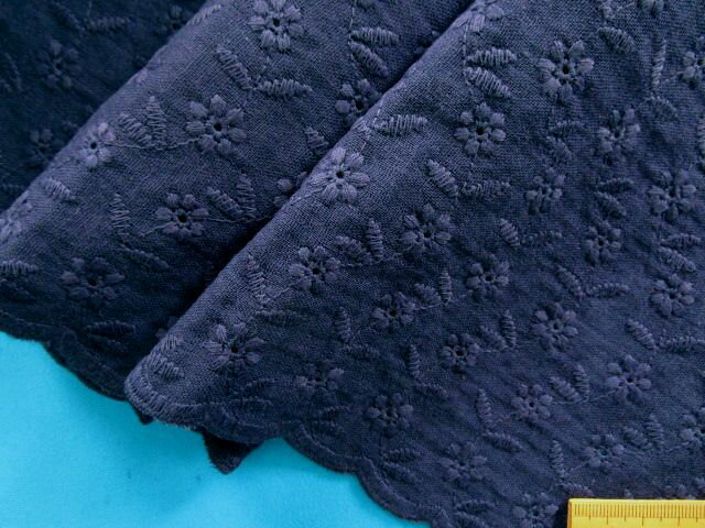 綿ダブルガーゼレース（25cm幅 1．8m巻）紺