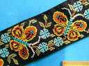 インド刺繍リボン（5.8cm幅 1m）黒×オレンジ×水色