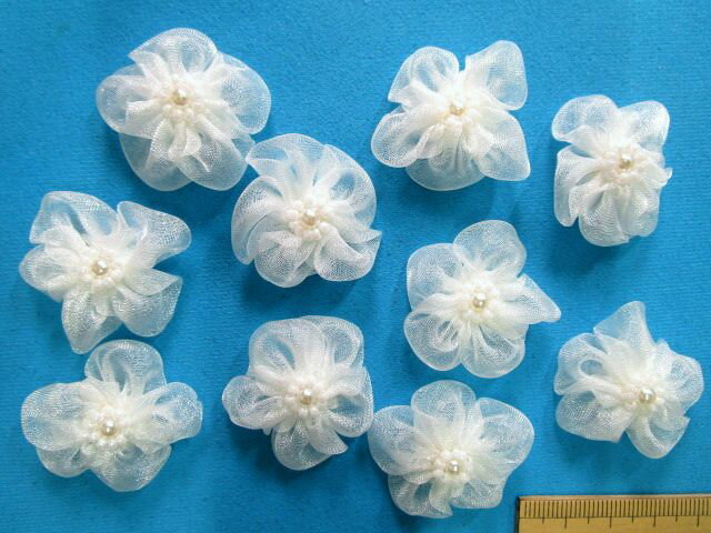 オーガンジー×ビーズフラワーモチーフ（10個入）オフ白