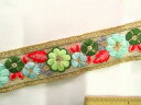 インド刺繍リボン(4cm幅 1m)薄グリン×水色×金