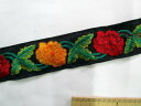 インド刺繍リボン(3.5cm幅 1m)黒×赤×山吹(3)