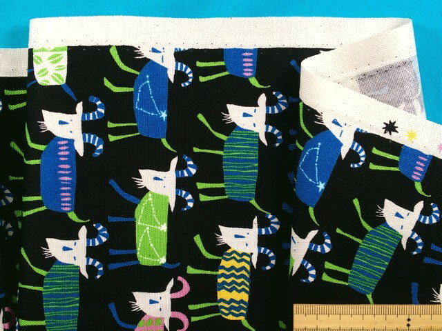 綿プリントオックス生地星座（山羊座）黒