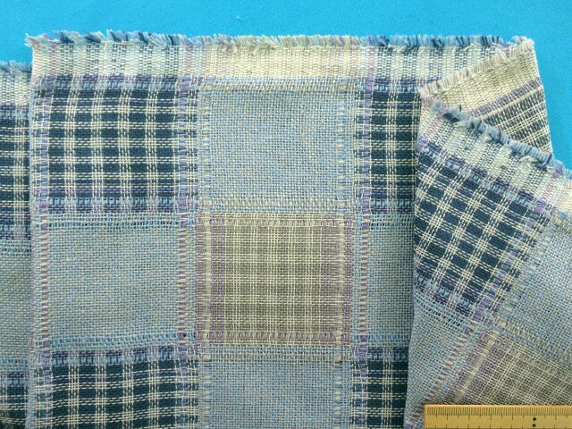 ざっくり織りリバーシブルダブルチェック生地水×紺（115cm幅　2m）