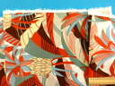 綿ローンプリント生地パイナップルオフ白×朱赤（105cm幅　
