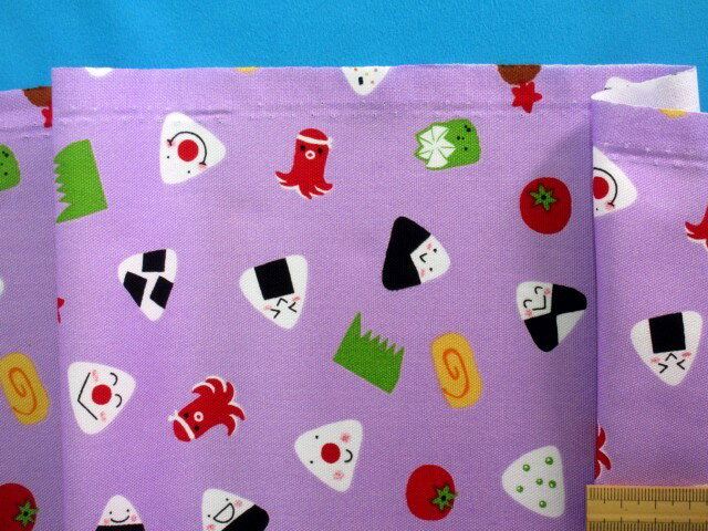 綿プリントオックス生地おにぎり・紫（110cm幅　1m）
