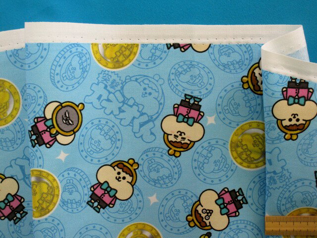 綿プリントオックス生地水×イエロー（110cm幅　1m）