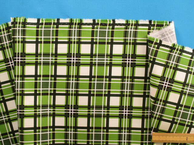 USAコットン生地チェック・薄アイボリー×グリン系（110cm幅　2m）のサムネイル