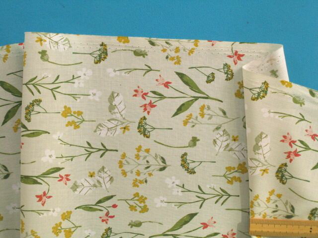 USAコットン生地花・薄グリン×イエロー系（105cm幅　2m）のサムネイル
