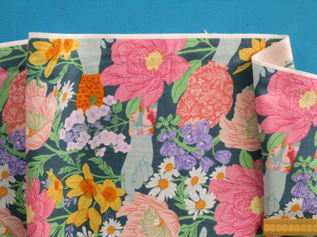 USAコットン生地花/手・ブルーグリン×ピンク（105cm幅　2m）のサムネイル