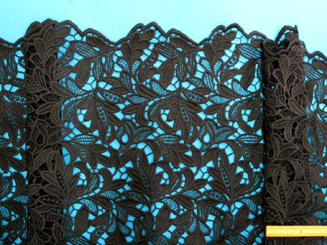 ナイロンケミカルレース生地葉・黒(120cm幅　2m）