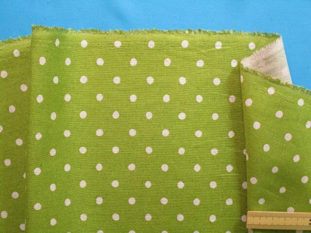 綿麻キャンバス生地水玉・キミドリ系×生成り（110cm幅　1m）