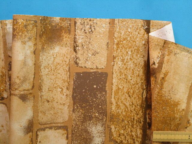 綿プリントオックス生地レンガ柄・ベージュ（110cm幅　1m）