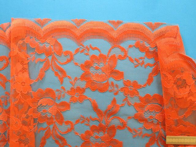 ラッセルレース生地花・オレンジ（100cm幅　2m）