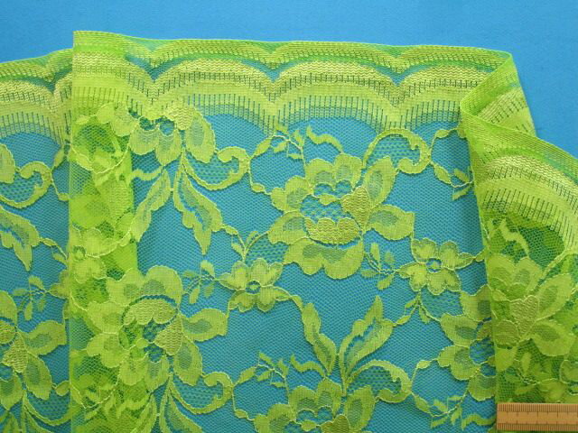 ラッセルレース生地花・キミドリ（100cm幅　2m）