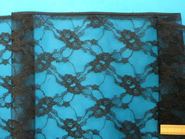 ラッセルレース生地花・黒（110cm幅　2m）