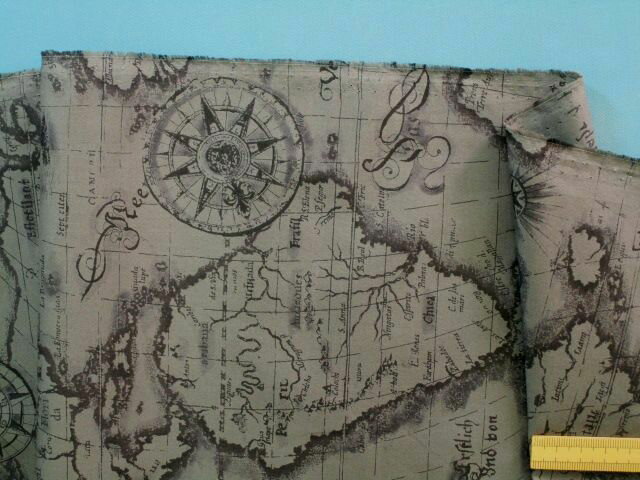 綿ローンプリント生地地図・濃グレー（105cm幅　2m）