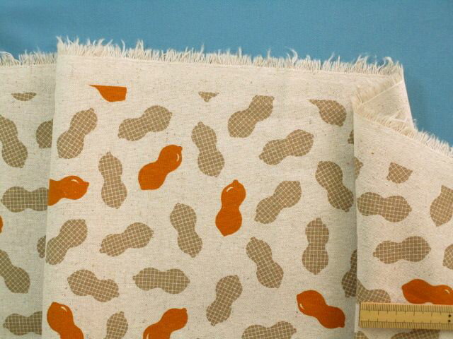 綿麻キャンバス生地ピーナッツ・生成り×オレンジ（110cm幅　1m）