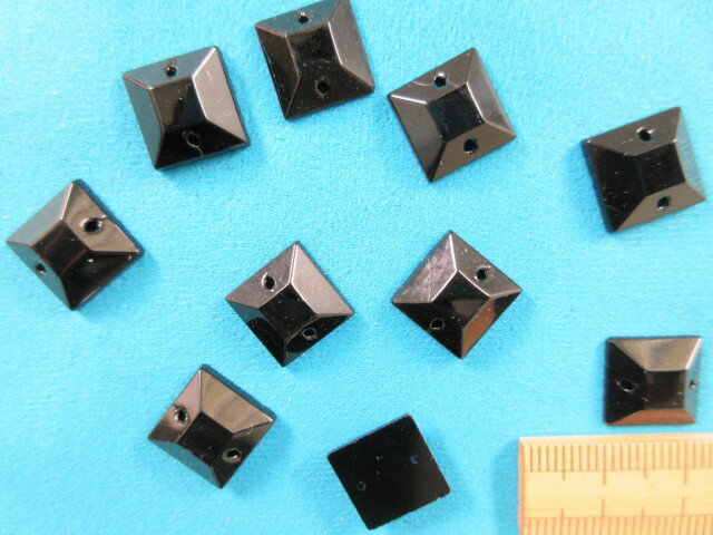 ミラーストーン(チェコガラス）正方形・12mm黒