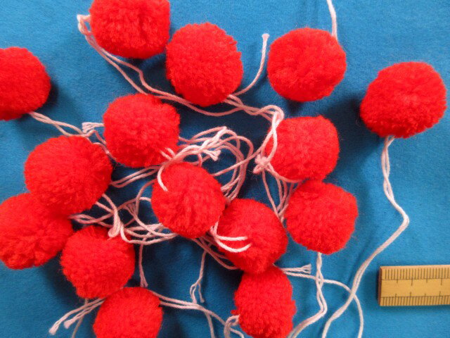 在庫処分アクリルボン天（2.0cm)ひも付き朱赤