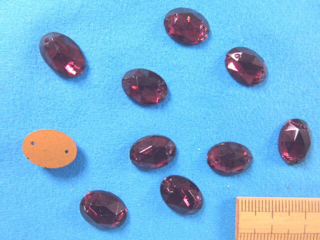 ミラーストーン(チェコガラス）楕円・14mm×10mm赤紫