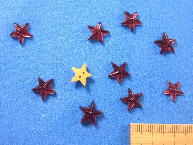ミラーストーン(チェコガラス）星・9mm×9mm赤紫
