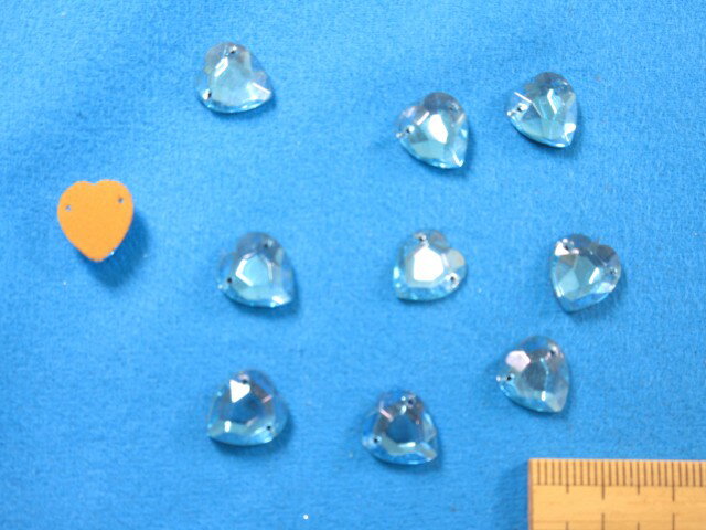 ミラーストーン(チェコガラス）ハート・11mm×10mm水色