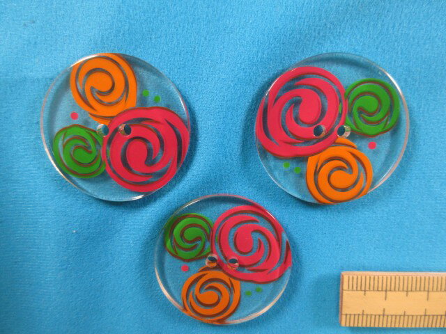 プリントプラビッグボタン（35mm）ピンク×オレンジ×グリン