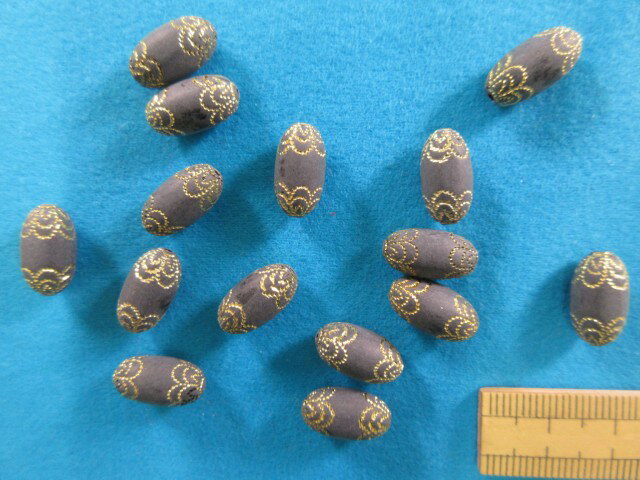 ラメ入りプラビーズ（約14×7mm）金×グレー系