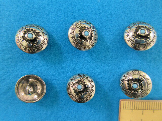 メタルボタン（13mm）銀×水色