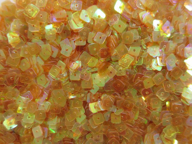スパンコール　四角5mm（100g）クリアオーロラ渋オレンジ系
