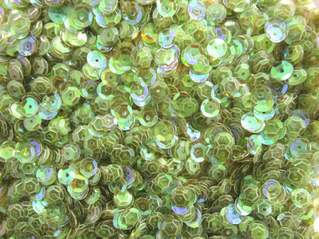 スパンコール　亀甲6mm（100g・7000枚）クリアオーロラ渋グリン系