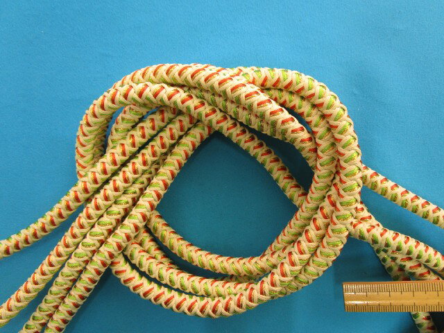 和調飾りコード(直径8mm 3m巻)ベージュ×キミドリ×オレンジ