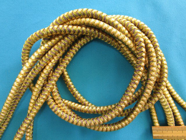 和調飾りコード(直径7mm 3m巻)金×紫系×渋キミドリ