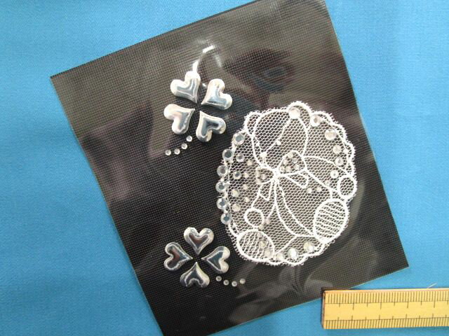 ラインストーン×レース（ホットフィックス）銀×白